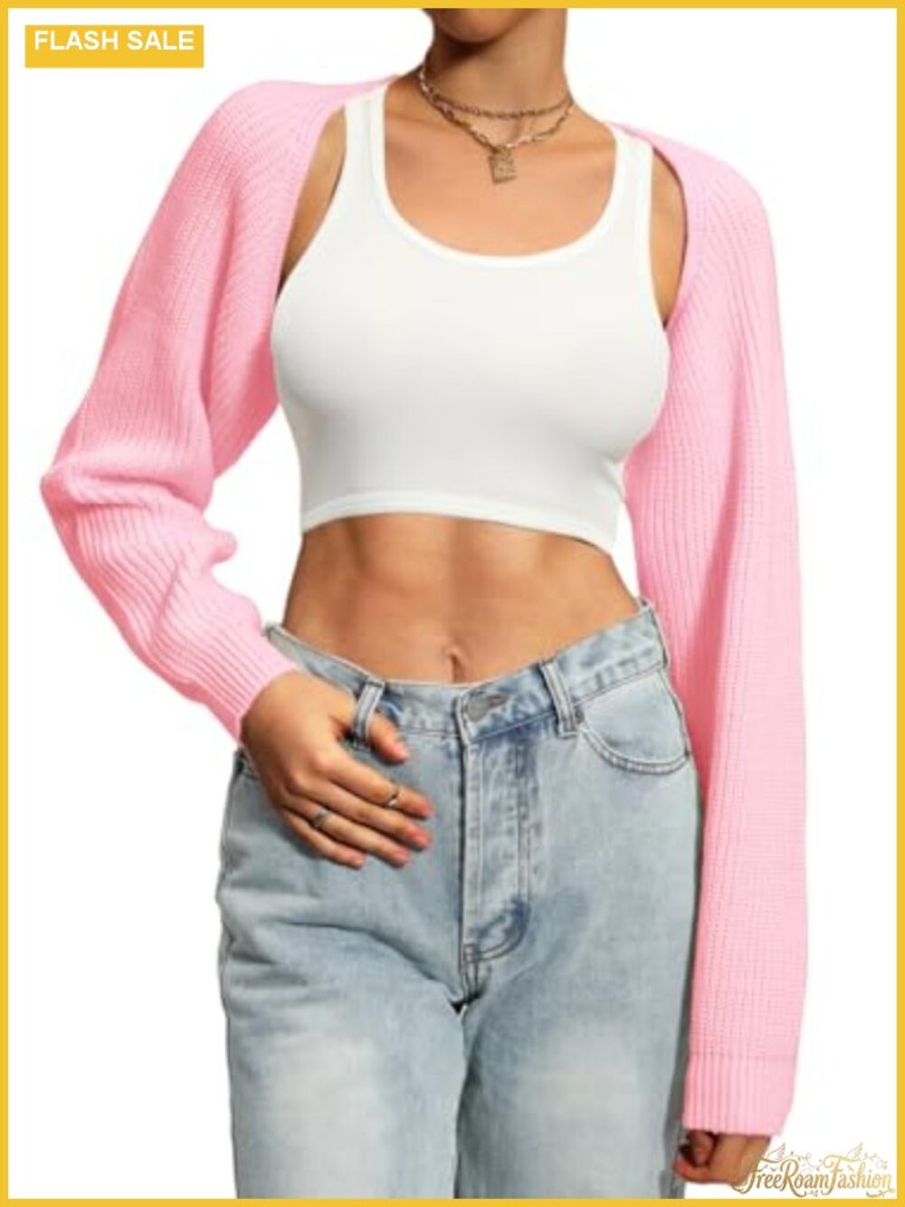Women Knit Bolero Shrug Cropped Cardigan Open Front Long Sleeve